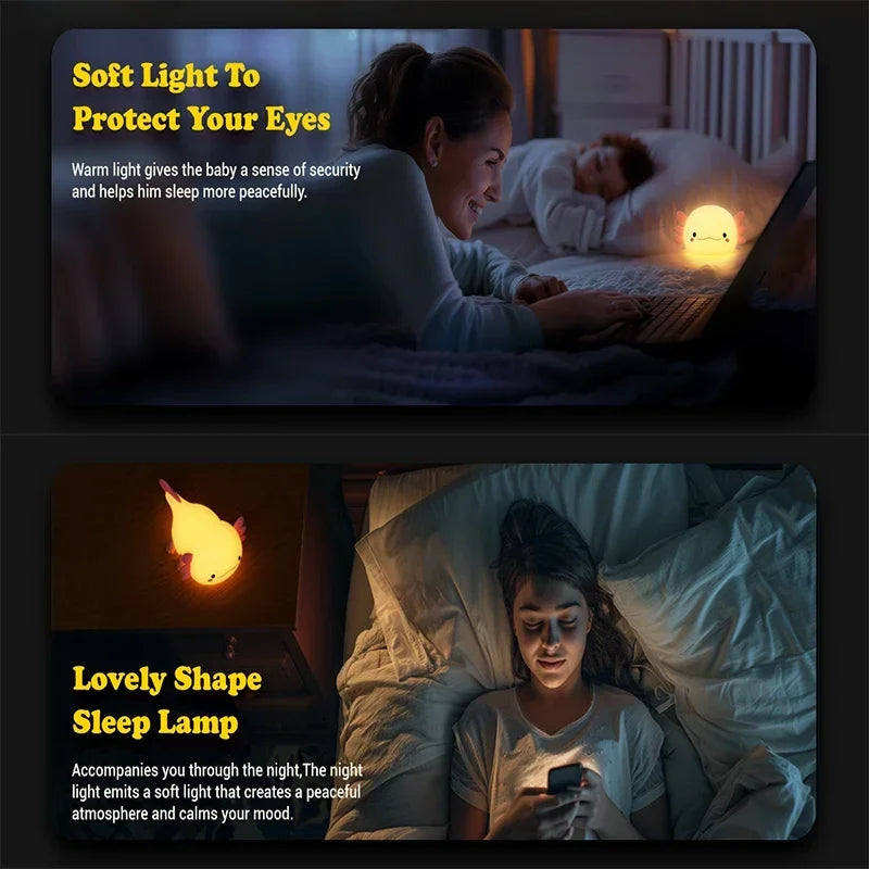 Cute Axolotl Night Light – Soft Silicone LED Lamp for Kids
