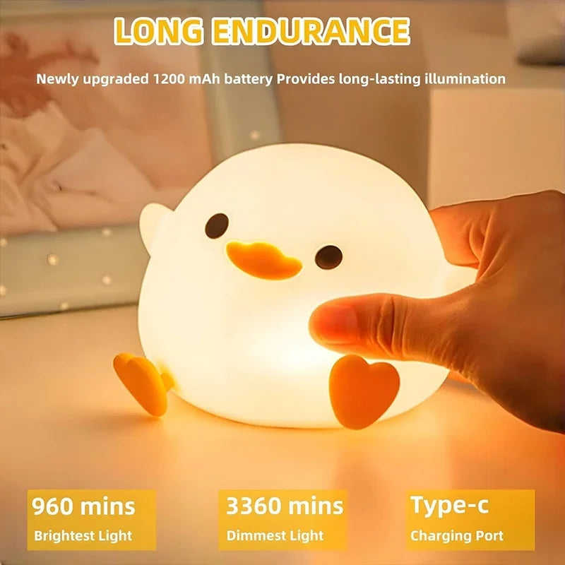 Cute Duck Night Light – Soft Silicone Touch Lamp for Kids