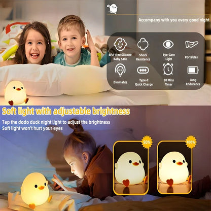 Cute Duck Night Light – Soft Silicone Touch Lamp for Kids