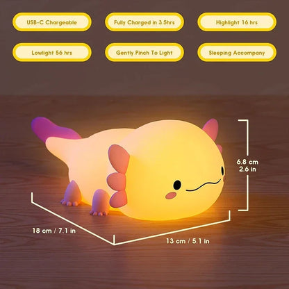 Cute Axolotl Night Light – Soft Silicone LED Lamp for Kids