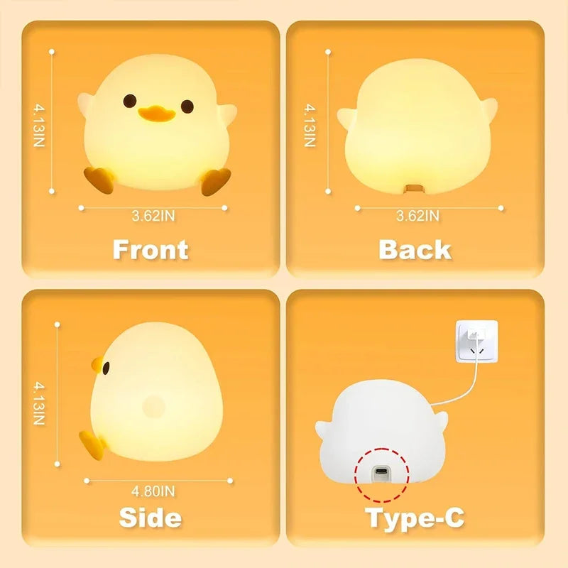 Cute Duck Night Light – Soft Silicone Touch Lamp for Kids