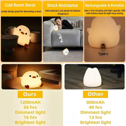 Cute Duck Night Light – Soft Silicone Touch Lamp for Kids