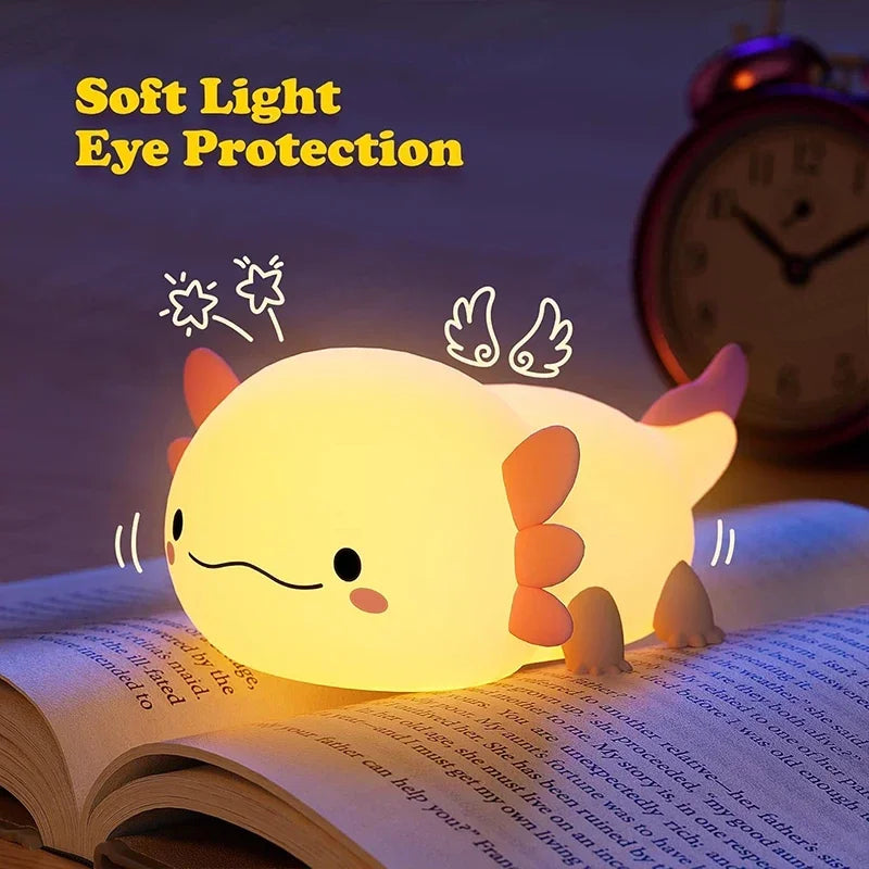 Cute Axolotl Night Light – Soft Silicone LED Lamp for Kids