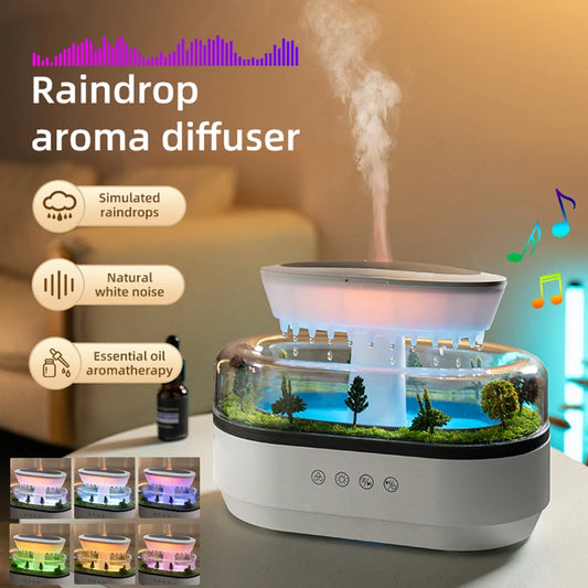 Raindrop Aroma Diffuser & Humidifier with White Noise & Color Light